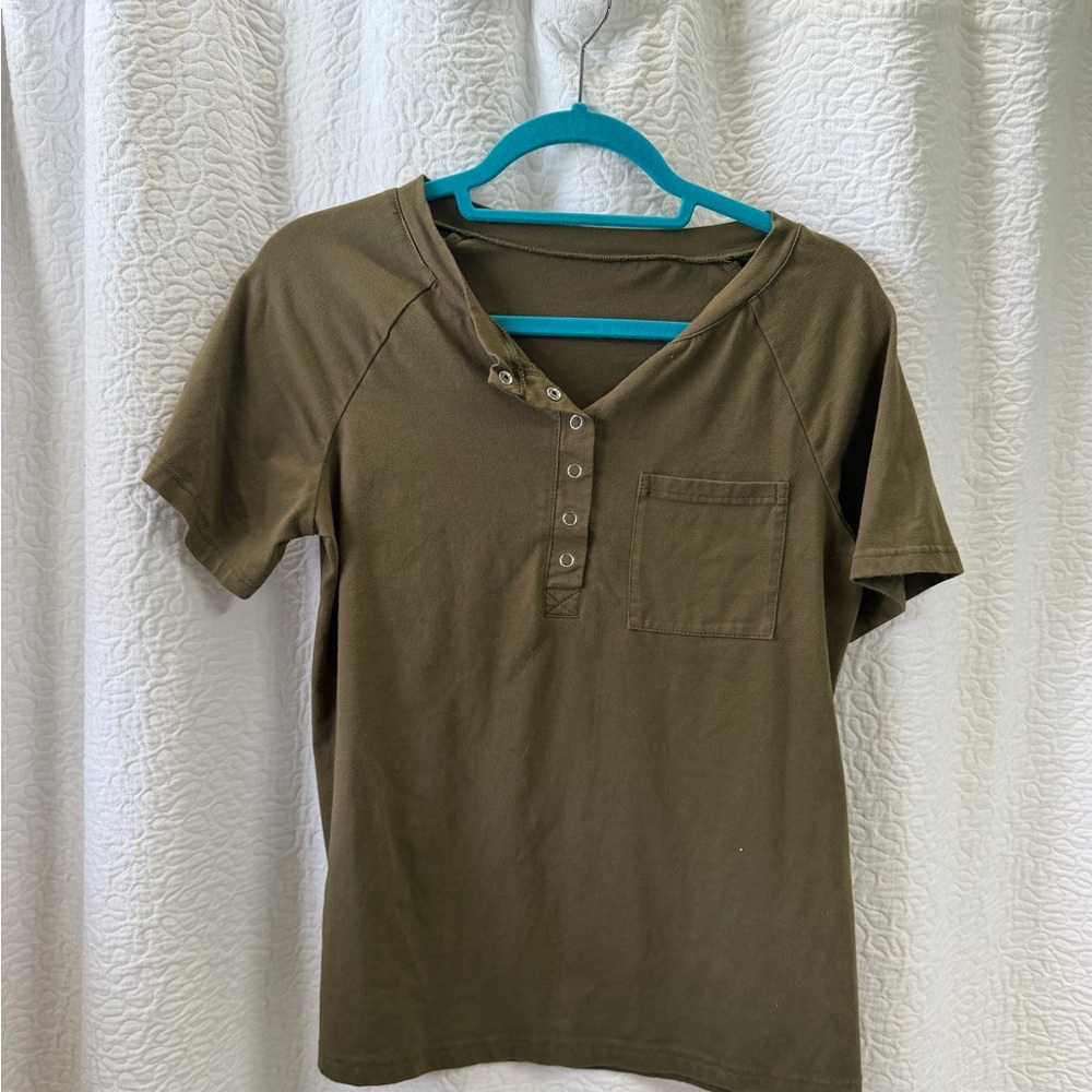 Olive Green Henley Pocket Tee